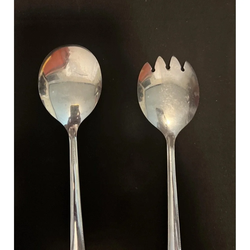 Vintage Ceramic Handle w/  Floral‎ Design 11 inches Silver Salad Server